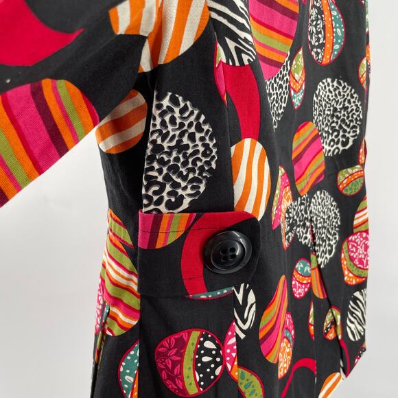 Acorn Black Colorful Fun Mixed Print Ball Shapes Long Sleeve Lined Jacket M - Picture 7 of 13